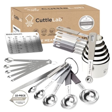 CuttleLab 22-Piece Stainless Steel Measuring Cups and Spoons Set for Precision Cooking