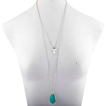 LUX ACCESSORIES Turquoise Stone Teardrop Arrow Arrowhead Layered Necklace