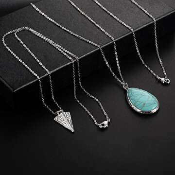 LUX ACCESSORIES Turquoise Stone Teardrop Arrow Arrowhead Layered Necklace