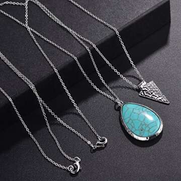 LUX ACCESSORIES Turquoise Stone Teardrop Arrow Arrowhead Layered Necklace