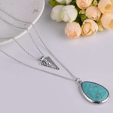 LUX ACCESSORIES Turquoise Stone Teardrop Arrow Arrowhead Layered Necklace