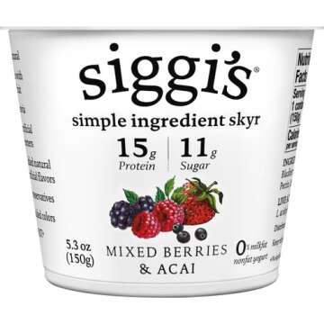 siggi's® Icelandic Strained Nonfat Yogurt, Acai Mixed Berry, 5.3 oz. Single Serve Cup – Thick, Pr...