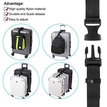Vigorport Luggage Connector, Straps for Suitcase, Add A Bag Adjustable Attachment Accessories 1.25" Endless for Connect Your 3 Luggage Together-2 Pack Black-Extended Size