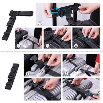 Vigorport Luggage Connector, Straps for Suitcase, Add A Bag Adjustable Attachment Accessories 1.25" Endless for Connect Your 3 Luggage Together-2 Pack Black-Extended Size