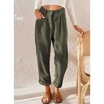 Acelitt Women Ladies Corduroy Pants Trousers High Waisted Fashion 2022 Casual Comfy Winter Straight Leg Ankle Pants with Pockets Green3 XL