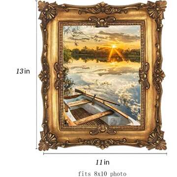 8×10 Vintage Picture Frame, Ornate Bronze Photo Frames with Mat Antique Gold Picture Frames with Gl...