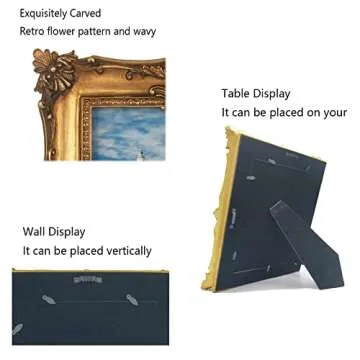 8×10 Vintage Picture Frame, Ornate Bronze Photo Frames with Mat Antique Gold Picture Frames with Glass Front for Tabletop Wall Hanging (8×10 inch, Bronze Gold)