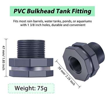 Outus 2 Pieces PVC Bulkhead Fitting for Rain Barrels, Aquariums, Water Tanks (3/4 Inch)