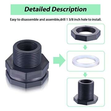 Outus 2 Pieces PVC Bulkhead Fitting for Rain Barrels, Aquariums, Water Tanks (3/4 Inch)