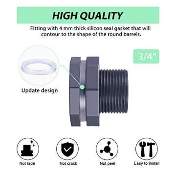 Outus 2 Pieces PVC Bulkhead Fitting for Rain Barrels, Aquariums, Water Tanks (3/4 Inch)