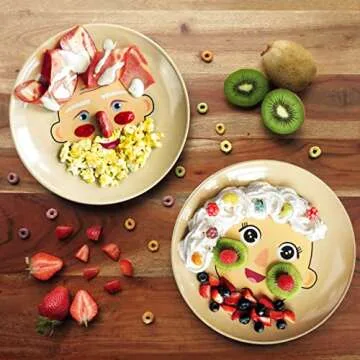 XIBORO BYEM Make A Face Plate For Kids (Plates x 3) Canadian Design Picky Eater Plates Unbreakable Microwave & Dishwasher Safe Cute Plates Biodegradable Toxin & Melamine Free