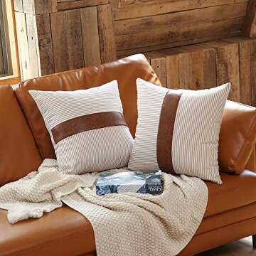 Kiuree Faux Leather Throw Pillow Cover Set of 2 Cute Farmhouse Decorative Pillow Cover for Couch Sofa Cushion Cover 18x18 Boho Modern Accent Pillow(Coffee)