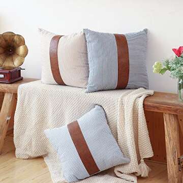 Kiuree Faux Leather Throw Pillow Cover Set of 2 Cute Farmhouse Decorative Pillow Cover for Couch Sofa Cushion Cover 18x18 Boho Modern Accent Pillow(Coffee)