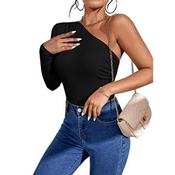 Stylish One Shoulder Off Rib Knit Bodysuit for Women