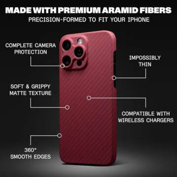Latercase | Compatible with iPhone 15 Pro Max | iPhone 15 Pro Max Case | Crimson | Durable Thin Phone Case | 0.6mm Aramid Fiber, Precision Laser-Cut, Full Camera Protection, Non-Slip Matte Finish