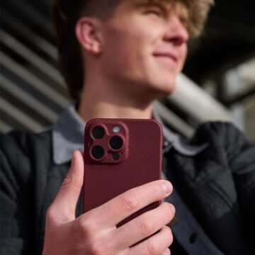 Latercase | Compatible with iPhone 15 Pro Max | iPhone 15 Pro Max Case | Crimson | Durable Thin Phone Case | 0.6mm Aramid Fiber, Precision Laser-Cut, Full Camera Protection, Non-Slip Matte Finish