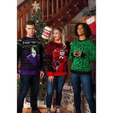 Harley Quinn Ugly Christmas Sweater for Women, DC Comics Superhero Ugly Xmas Sweaters, Red Holiday Crewneck XL