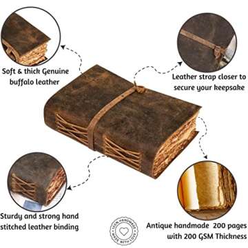 LEATHER VILLAGE - Vintage Leather Bound Journal for Men & Women - 8"X6"(A5) | Rustic Brown | 200 Deckle Edges Watercolor Paper - Book of Shadows, Writing Notebook, Sketchbook, Planner, Spell book