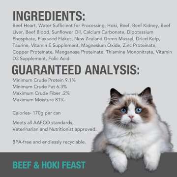 Feline Natural Wet Cat Food Pate, Beef & Hoki Feast - Nutrient-Packed & Grain-Free