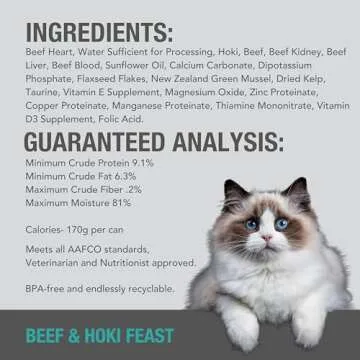 Feline Natural Wet Cat Food Pate, Beef & Hoki Feast - Nutrient-Packed & Grain-Free