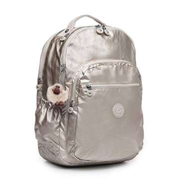 Kipling Seoul Go XL Laptop, Padded, Adjustable Backpack Straps, Zip Closure, Cloud Grey Metallic, One Size,BP4371