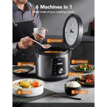 GoveeLife Smart Rice Cooker, 6-in-1 Multi-Cooker, Slow Cooker, Yogurt Maker, Saute Pan, Steamer, Food Warmer, 1000W, 10-Cup Uncooked 5.2 Quart, Includes App with 33 Recipes