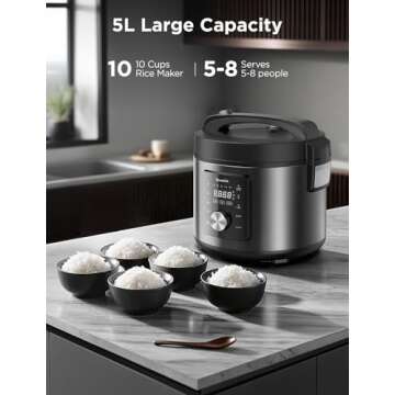 GoveeLife Smart Rice Cooker, 6-in-1 Multi-Cooker, Slow Cooker, Yogurt Maker, Saute Pan, Steamer, Food Warmer, 1000W, 10-Cup Uncooked 5.2 Quart, Includes App with 33 Recipes