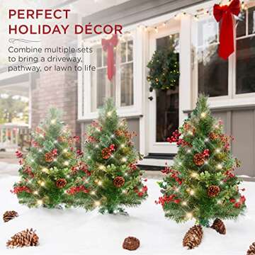 Best Choice Products Set of 2 24.5in Outdoor Pathway Christmas Trees, Battery Operated Pre-Lit Holid...