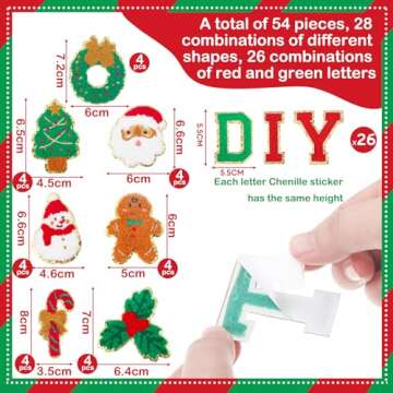 Geosar 54 Pieces Iron on Self Adhesive Chenille Letter Patches for DIY