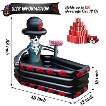 43 Inch Halloween Party Decorations Inflatable Cooler, 120+ Cans Halloween Party Supplies Large Capacity Scary Coffin Skeleton Ice Bucket for Drink Beverage Holder, Halloween Decor for Outdoor Indoor