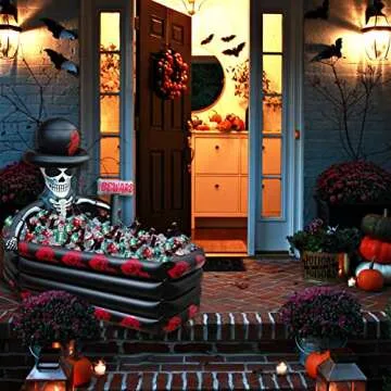 43 Inch Halloween Party Decorations Inflatable Cooler, 120+ Cans Halloween Party Supplies Large Capacity Scary Coffin Skeleton Ice Bucket for Drink Beverage Holder, Halloween Decor for Outdoor Indoor