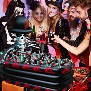 43 Inch Halloween Party Decorations Inflatable Cooler, 120+ Cans Halloween Party Supplies Large Capacity Scary Coffin Skeleton Ice Bucket for Drink Beverage Holder, Halloween Decor for Outdoor Indoor