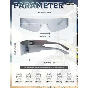 MASDUN Trendy Rimless Futuristic Wrap Around Sunglasses Women Men,Cyberpunk Visor Sunglasses Shades Fashion Eyeglasses (Black/Silver/Blue)