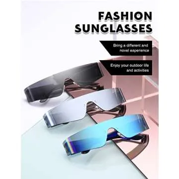MASDUN Trendy Rimless Futuristic Wrap Around Sunglasses Women Men,Cyberpunk Visor Sunglasses Shades Fashion Eyeglasses (Black/Silver/Blue)