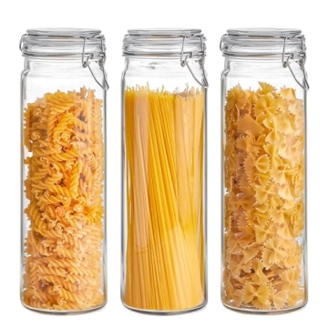 ComSaf 60oz Airtight Glass Jars Set of 3 - Tall Food Storage Containers for Kitchen