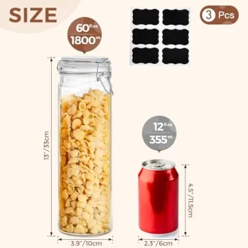 Airtight Glass Jars Set of 3 for Kitchen Storage