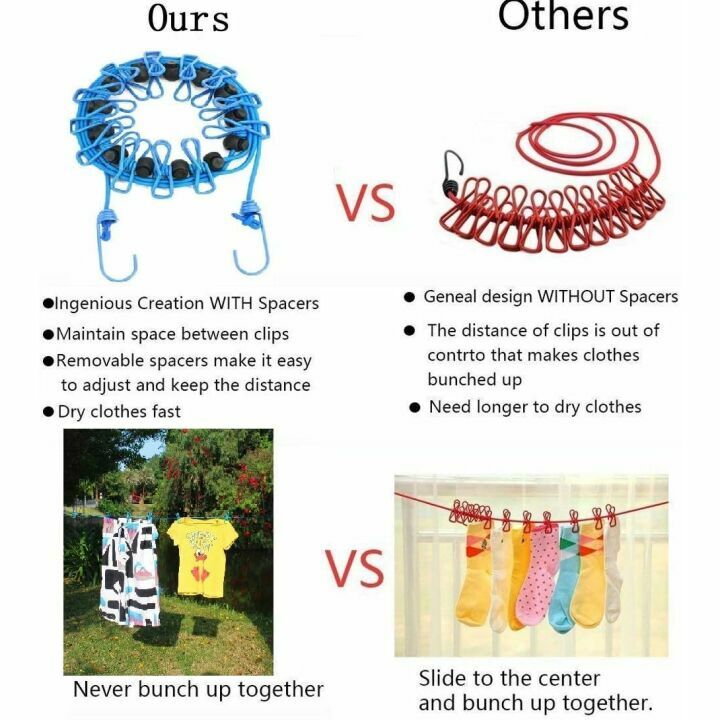 Portable Retractable Clothesline 2 Pack with Clothespins