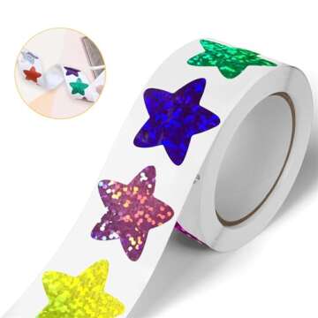 Sparkly Foil Small Star Stickers 500Pcs Multicolor Star Stickers 1" Diameter for Kids Reward, Arts a...