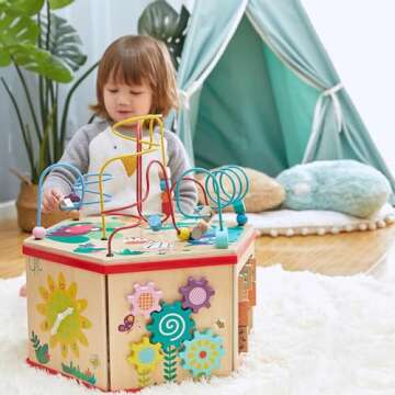 TOP BRIGHT Wooden Activity Cube for Toddlers 1-3 Bead Maze for Babies 6-12 Months Cause and Effect Toys for 1 2 3 Year Old Boys and Girls Gifts