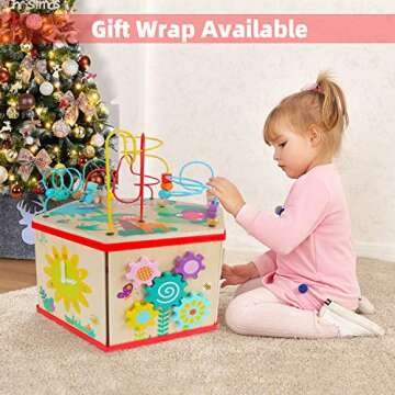 TOP BRIGHT Wooden Activity Cube for Toddlers 1-3 Bead Maze for Babies 6-12 Months Cause and Effect Toys for 1 2 3 Year Old Boys and Girls Gifts