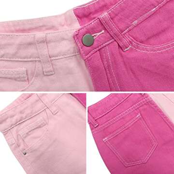 LONGBIDA Baggy Jeans for Women High Waisted Stretch Wide Leg Straight Denim Jeans（Pink,XL）