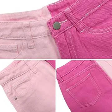 LONGBIDA Baggy Jeans for Women High Waisted Stretch Wide Leg Straight Denim Jeans（Pink,XL）