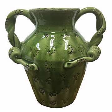 10.5" Olive Green Urn Vase - Elegant Home Décor