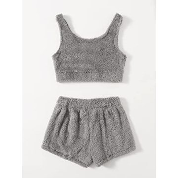 Fuzzy Pajamas Set for Women | Crop Top & Shorts