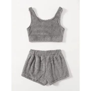 Fuzzy Pajamas Set for Women | Crop Top & Shorts