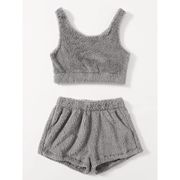 Fuzzy Pajamas Set for Women | Crop Top & Shorts