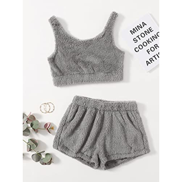 Fuzzy Pajamas Set for Women | Crop Top & Shorts