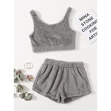 Fuzzy Pajamas Set for Women | Crop Top & Shorts