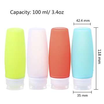 HubHnb 3.4 oz 100 ml Leakproof Silicone Travel Bottles, 4 Pack Portable Refillable Food-grade Travel...