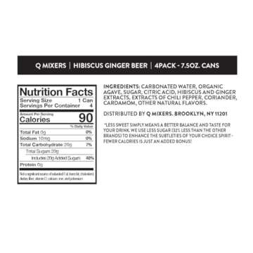 Q HIBISCUS GINGER BEER with Real Ginger, Hibiscus, & Organic Agave - Cocktails & Mocktails - Real Ingredients, Perfectly Carbonated & Less Sweet - 80 Calories per Can - 7.5 Fl Oz Cans (Pack of 24)